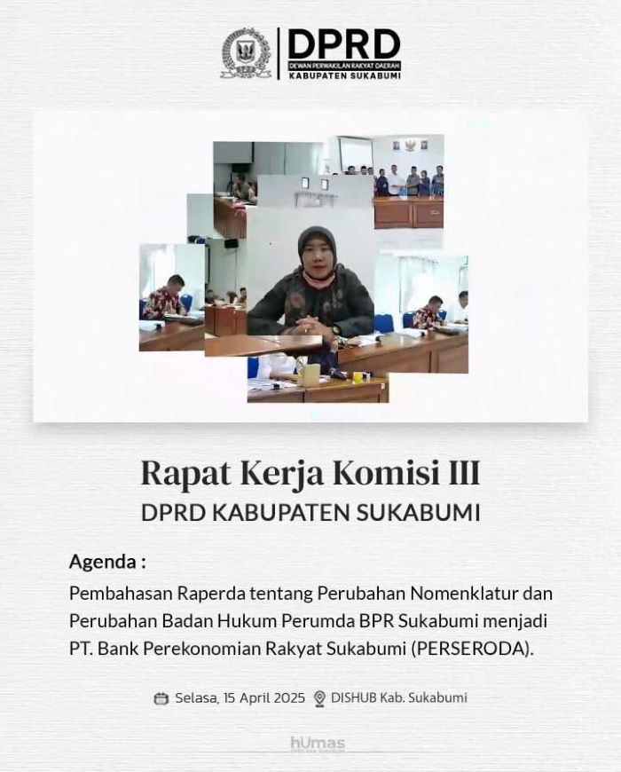 Komisi III DPRD Sukabumi Rampungkan Pembahasan Raperda Perubahan Perumda BPR Menjadi Perseroda