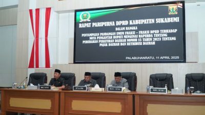 Rapat Paripurna ke-11 DPRD Kabupaten Sukabumi Bahas Pandangan Fraksi terhadap Raperda Pajak dan Retribusi