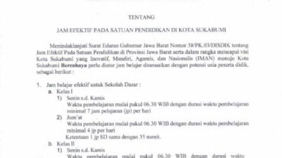Ikuti Edaran Gubernur, Jam Masuk Sekolah di Kota Sukabumi Ditetapkan 06.30 WIB