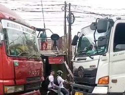 Adu Banteng di Simpang Cidahu, Dua Truk Sebabkan Macet Total Selama Dua Jam
