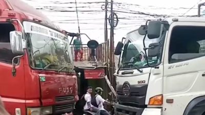 Adu Banteng di Simpang Cidahu, Dua Truk Sebabkan Macet Total Selama Dua Jam